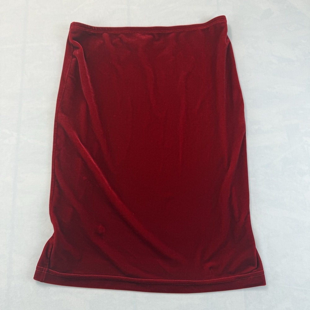 American Apparel Velvet Pencil Skirt Red Bodycon Stretch Women's Medium